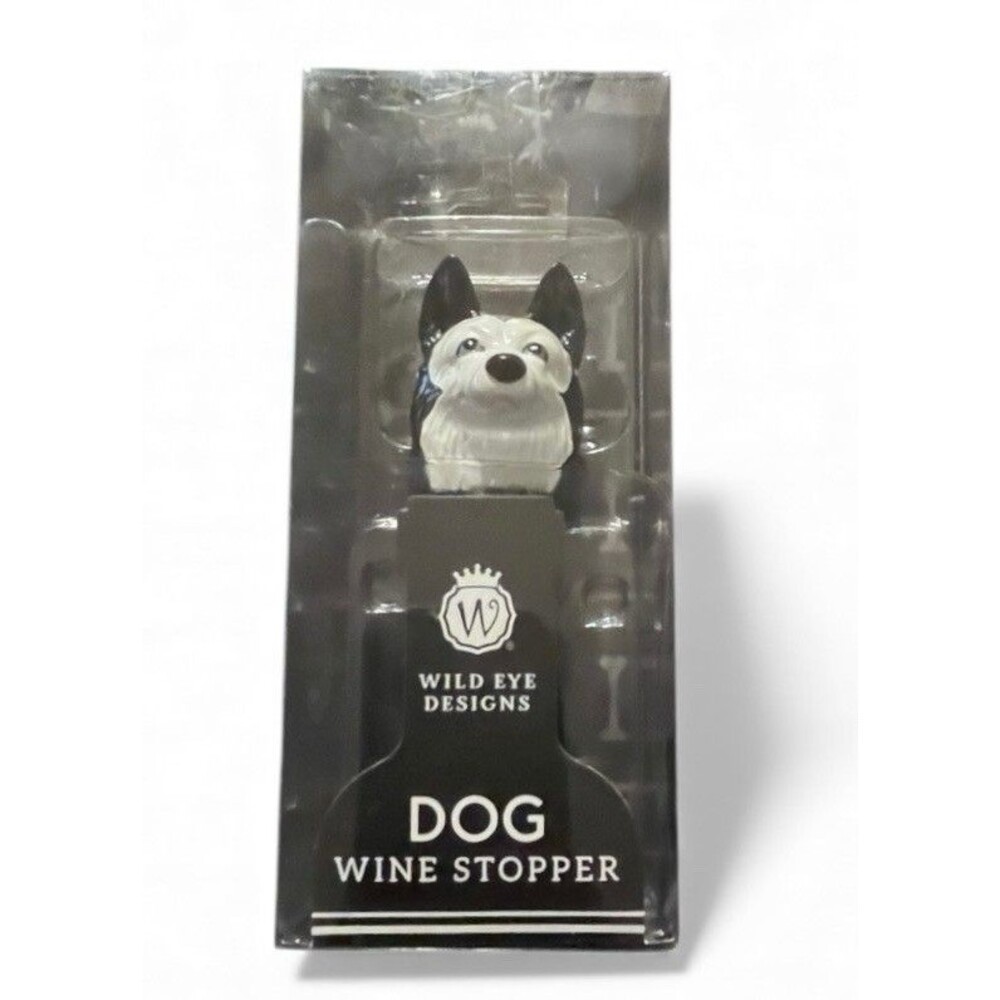 Wild Eye Designs Dog Wine Stopper Black White Husky Handcrafted NIB